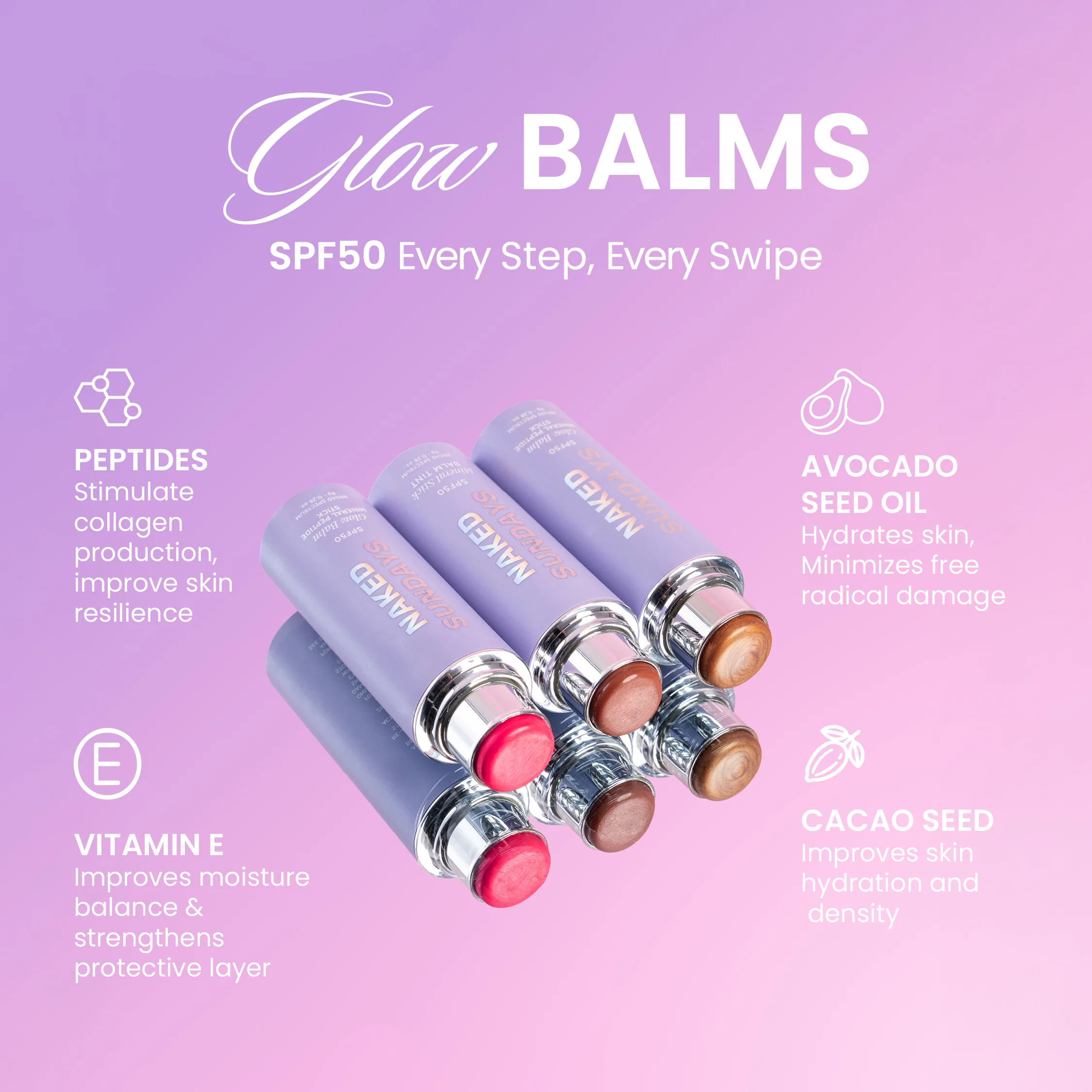 SPF50 Glow Balm Mineral Peptide Stick - Pink Pop - Image 7